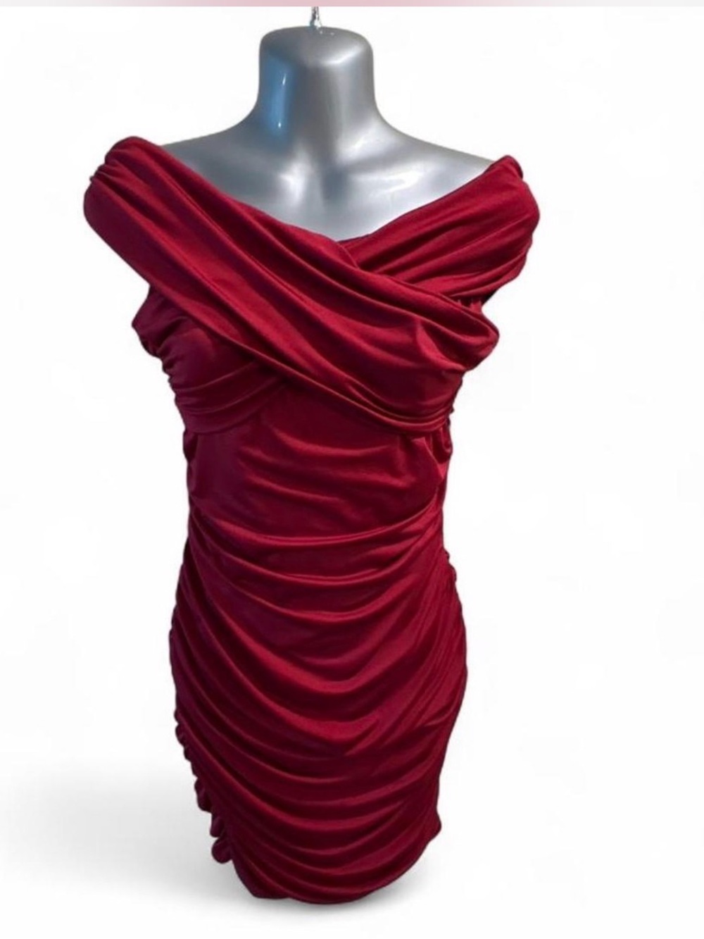 NWOT Elegant Off-Shoulder Red Ruched Women's Dress M
